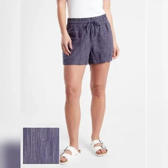 Athleta Cabo Linen Textured 4" Shorts Women's Size 4 Rain Dance Medieval Violet - Picture 1 of 7